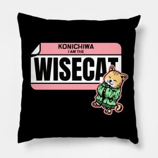 Konichiwa I'm the Wise Cat Funny Japanese Name Tag Cat Lover Gift Pillow