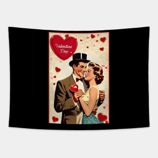 Retro valentine couple Tapestry