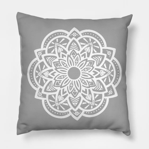 Ornamental Lotus Mandala - white Pillow by MellowGroove