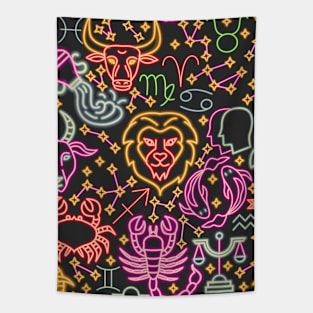 Neon Zodiac Signs Tapestry