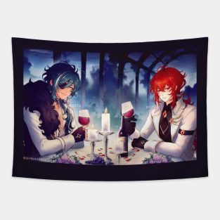 2 bros drinking together Tapestry