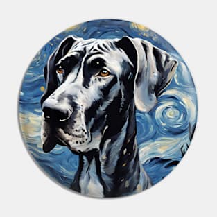 Great Dane Dog Breed Painting in a Van Gogh Starry Night Art Style Pin