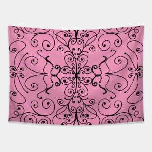 Pink Swirls and Dots Doodle Graphic Design Tapestry