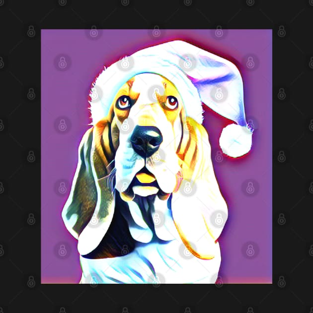 Basset Hound with Pink Santa Hat by mw1designsart