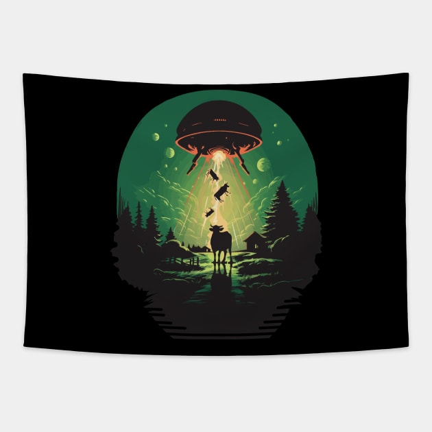 Funny UFO Aliens Cow Gifts Men Women Kids Funny Cow Tapestry by KsuAnn