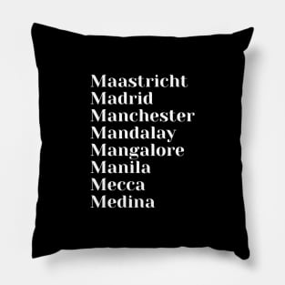 Cities starting with the letter, M, Pin, Mug, Mask, Pin, Pillow