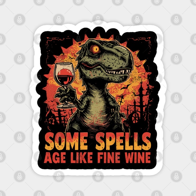 Some Spells Age Like Fine Wine Dinosaur T-Rex Magnet by JessArty