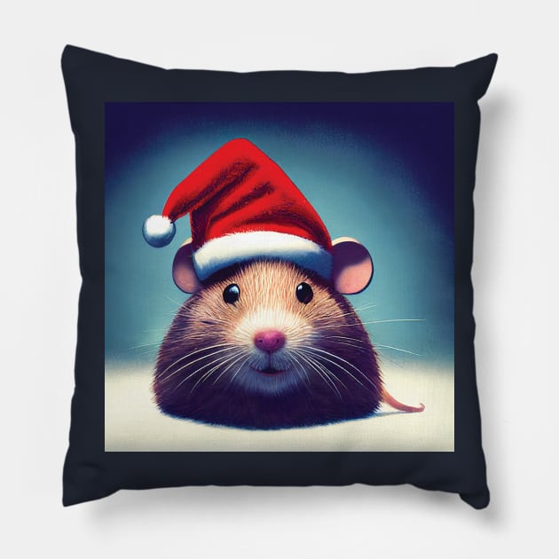 Christmas Mouse in Santa Hat Pillow by Geminiartstudio