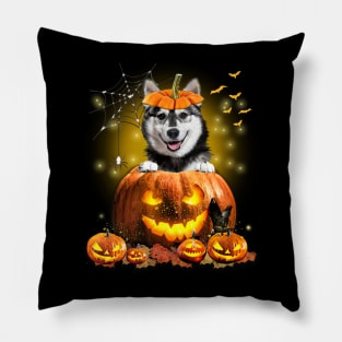 Husky Spooky Halloween Pumpkin Dog Head Pillow