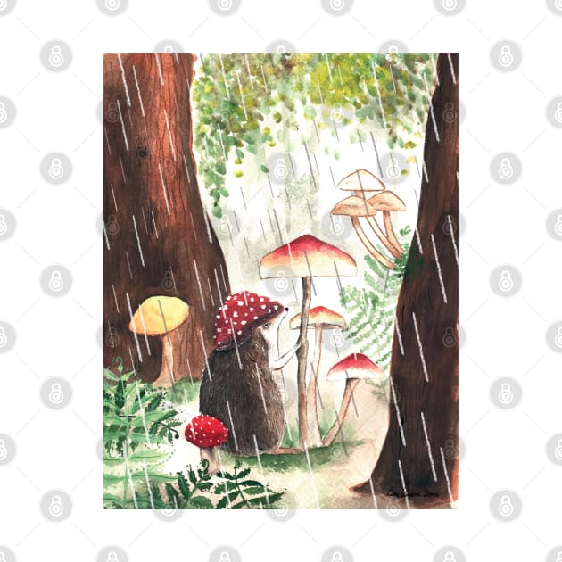 Hedgehog With Toadstool Hat On A Rainy Day by LittleForest