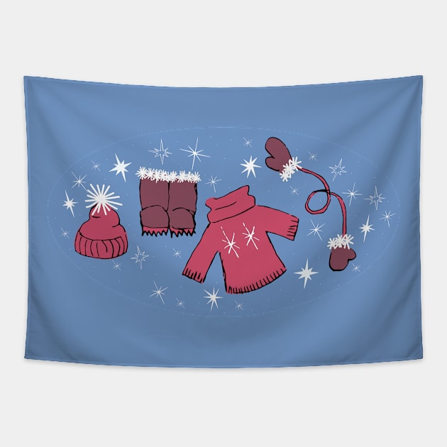 Winter weather snow lover gear cartoon illustration Tapestry by Angel Dawn Design