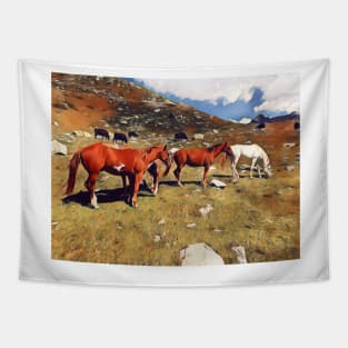 Horses in a field Tapestry