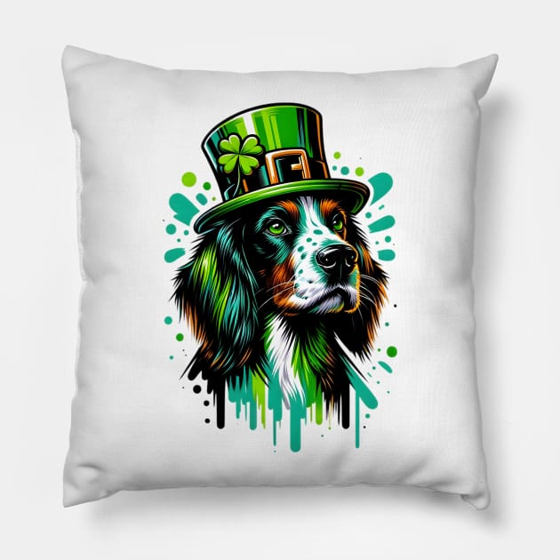 Small Munsterlander Pointer Celebrates St Patrick's Day Pillow by ArtRUs