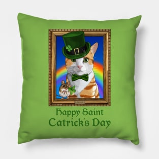 Happy St Patrick's Day Leprechaun Cat and Mouse Pillow