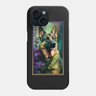 German Shepherd Dog Vibrant Tropical Flower Tall Digital Oil Painting Portrait Phone Case