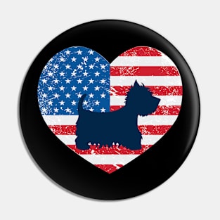 American Flag Heart Love Westie Usa Patriotic 4Th Of July Pin