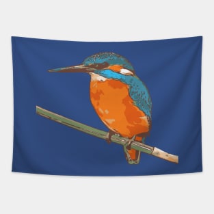 Cartoon Style Fishing Bird Black Outline Art Tapestry