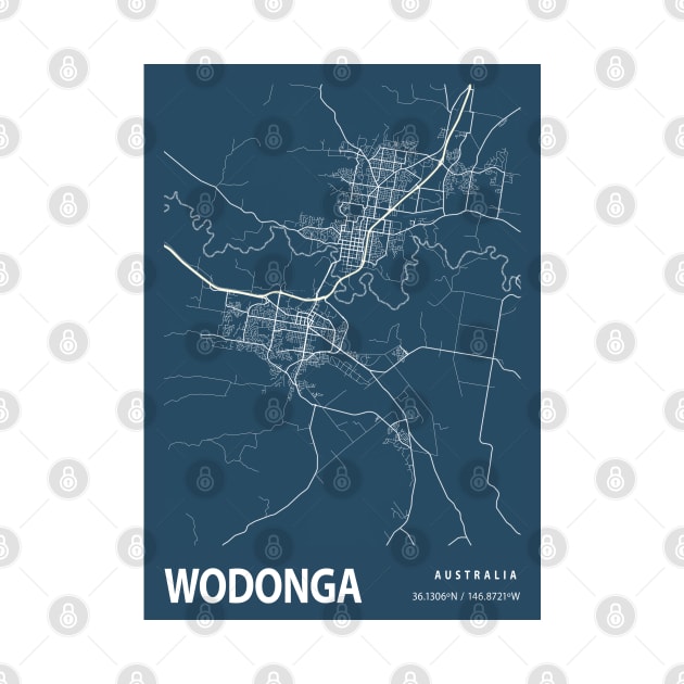 Wodonga Blueprint Street Map, Wodonga Colour Map Prints by tienstencil