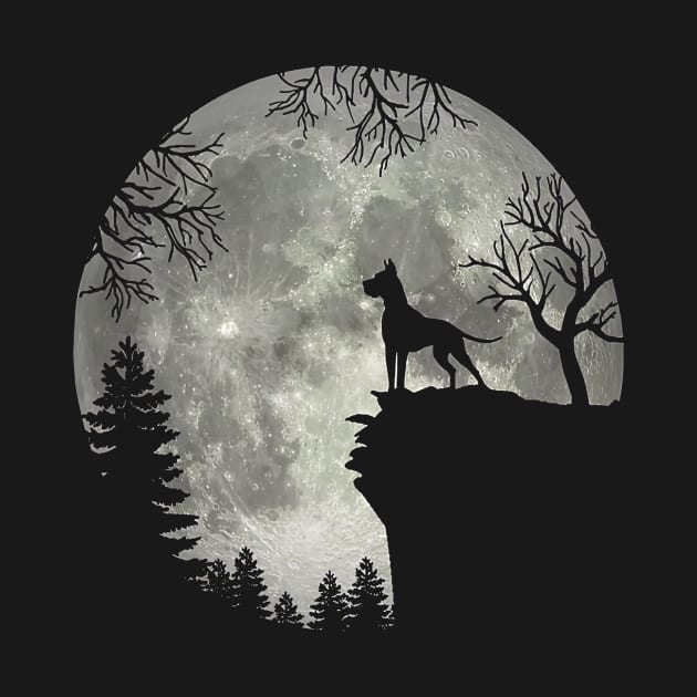 Great Dane Dog And Moon Scary Halloween by Vintage White Rose Bouquets