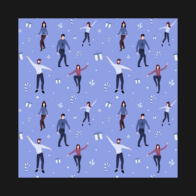 Christmas pattern with people dancing by Lozovytska