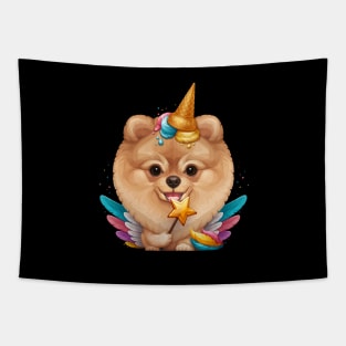 Orange Pomeranian Ice Cream Unicorn Tapestry