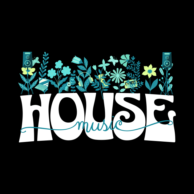 HOUSE MUSIC  - Beats In Bloom (white/teal/lime) by DISCOTHREADZ 