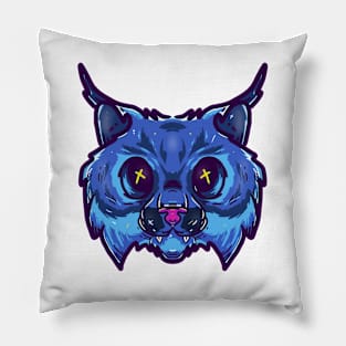 Blue cat cartoon by kuh Pillow