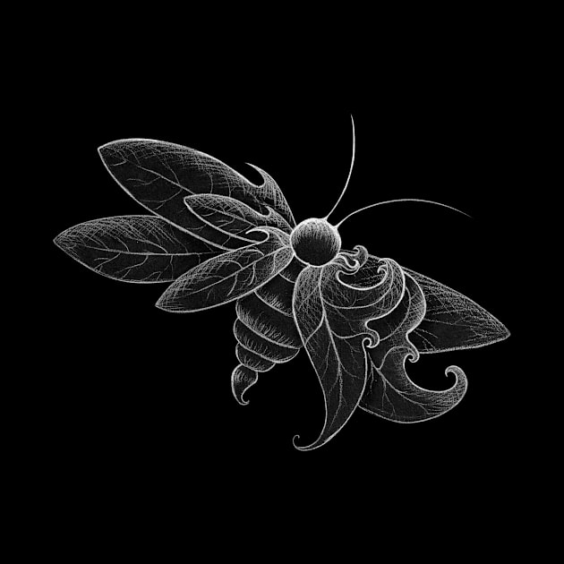 Insect, bee, moth, fantasy black and white by BlackRedDots