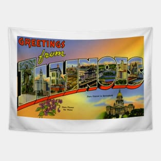 Greetings from Illinois - Vintage Large Letter Postcard Tapestry