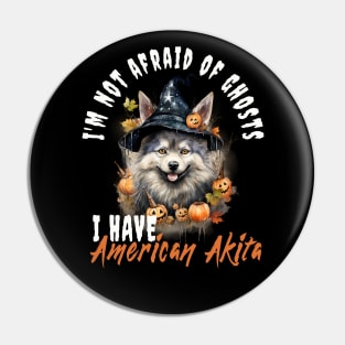 American Akita Dog Ghost Guardian Vintage Halloween Funny Pin