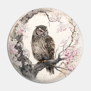 Owl Among Cherry Blossoms Pin