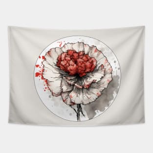 White and red carnation flowers watercolor art Tapestry