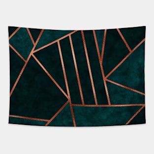 Geometric Teal and Copper Tiles Tapestry