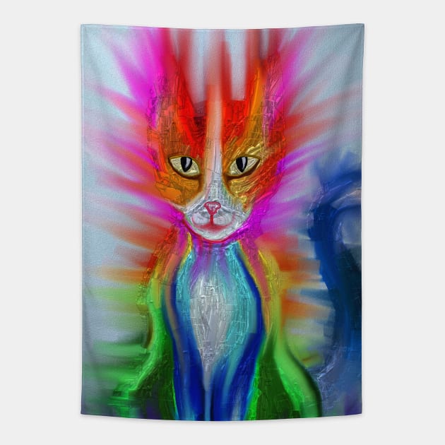 Metallic Rainbow Cat Tapestry by Art by Deborah Camp