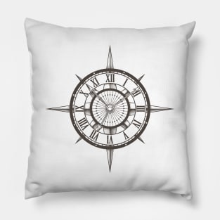 Retro Emblem of Round Compass Clock Pillow