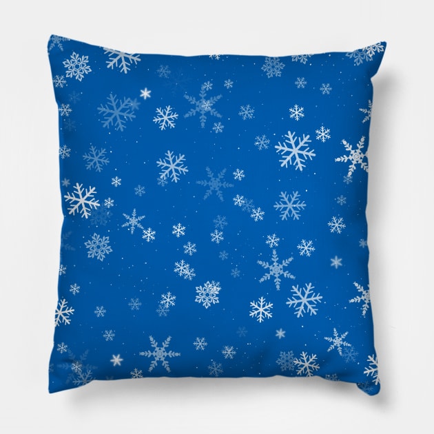 Blue and White Snowflake Winter Pattern Pillow by OneL Design