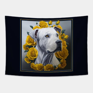 Dogo argentinian yellow roses 2 Tapestry