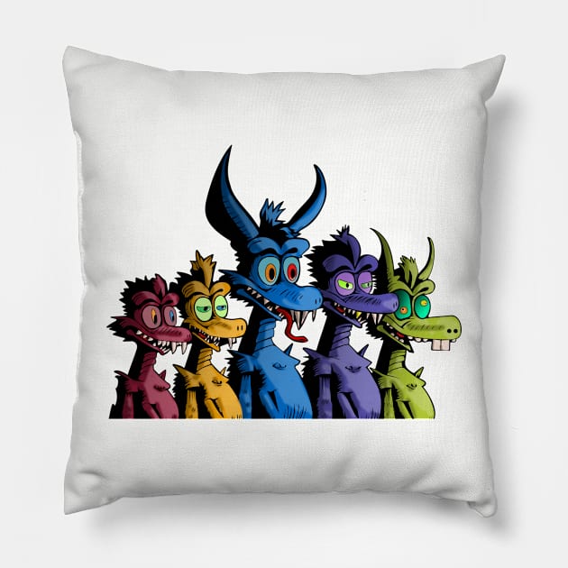 Funny Cartoon Monsters Pillow by Winningraphics