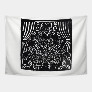 Flower Scene, Black & White Tapestry