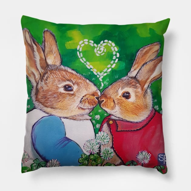 Bunnies Rabbits bunny hug Pillow by StephaniePerryArt