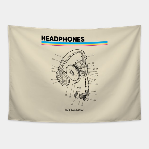 Retro Headphone Parts Tapestry by LoenaStudio