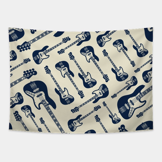 Bass Guitar Seamless Pattern Light Theme Tapestry by nightsworthy