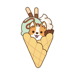 Cute Corgi in the Waffle with Mint Ice Cream & Chocolate Stick T-Shirt