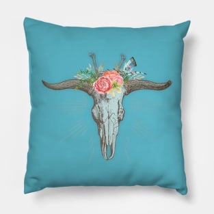 Bull skull with flowers Pillow