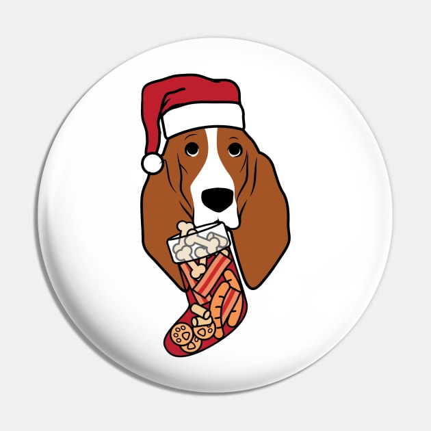 Funny Basset Hound Stocking With Treats Christmas Pin by blacklines