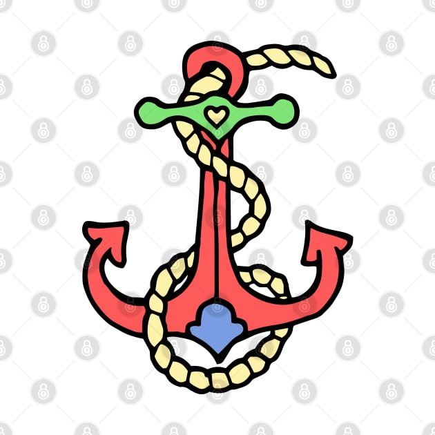 Ocean Anchor, Traditional Anchor Tattoo in Red by RajaGraphica