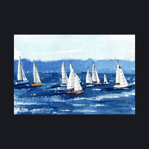 Sailing Regatta Watercolor Painting by MMcBuck