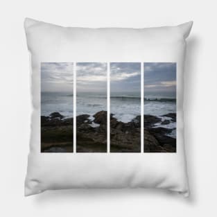 Atlantic coast. Rough sea and big waves on the rocks. Cloudy winter afternoon. Pillow