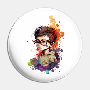 Cartoon little boy with glasses color Pin