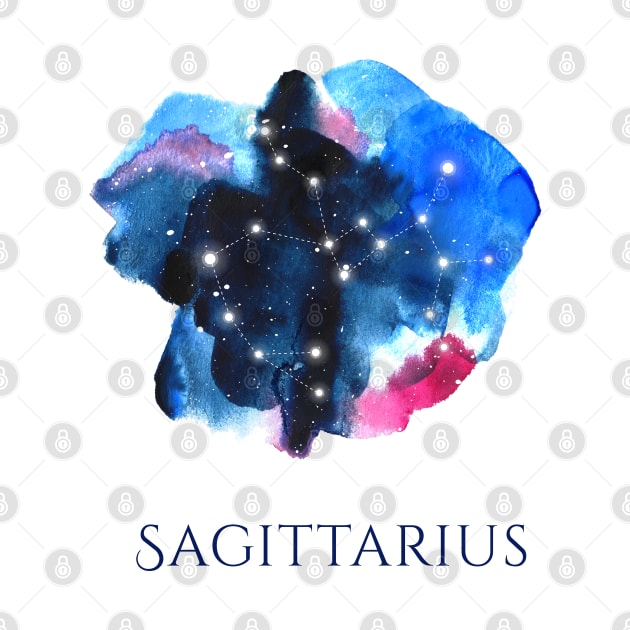 Sagittarius Zodiac Sign - Watercolor Star Constellation by marufemia